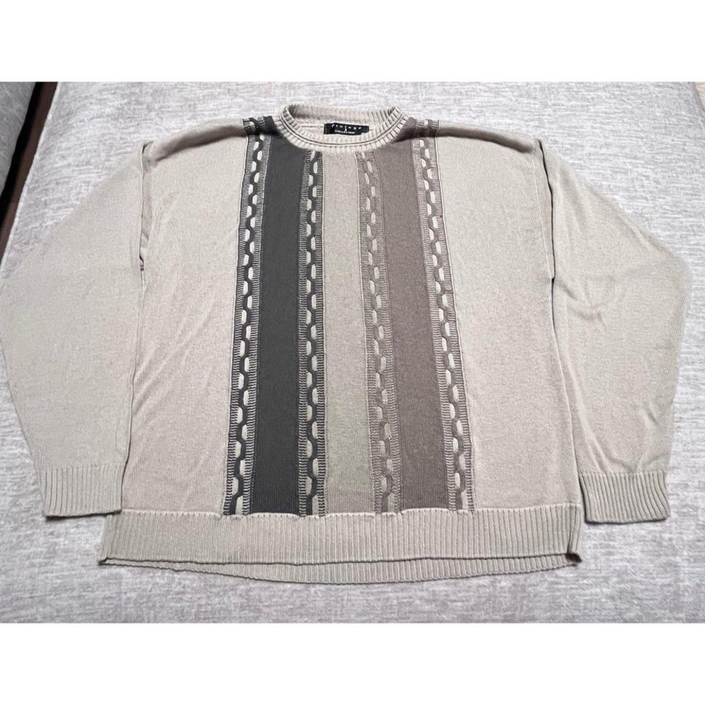 Vintage Protege Collection Sweater XL Beige Brown Geometric Knit Made in USA 90s